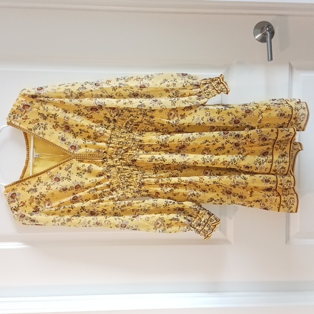 BWT Max Studio - Georgette Smocked Floral-Yellow Mini Dress